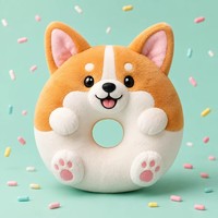 Peluche Corgi Donut Designer, Peluche Douce en Forme de Donut à Paillettes pour Décoration de Chambre d'Enfant et Cadeau Thème Sucré