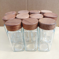 Set Stoples Bumbu Kayu Bambu dan Kaca Bentuk Persegi Rustic 120ml Termasuk Botol Merica dan Wadah Penyimpanan Makanan
