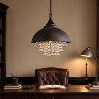 Lampe suspendue en métal noir vintage industrielle, directement de l'usine, avec des perles de cristal, LED à intensité variable, pour la décoration de bar ou de café