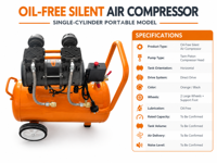 Compresseur d'air silencieux sans huile, portable, mobile, à 2 pistons, à double tête, électrique, pour la peinture, la réparation automobile