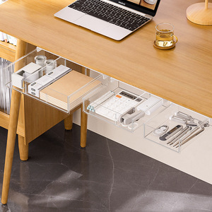 Under Desk Storage Drawers Rectangle Transparent Organizers For Office Desktop Stationery Holder With Calculator And Pens - Product Image 1