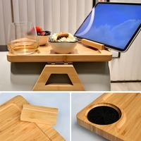 Plateau rectangulaire en bois pour accoudoir de canapé avec emplacement pour tasse et support pour téléphone, idéal pour les collations, les boissons, le café, la télécommande et la tablette, à utiliser à la maison et au bureau