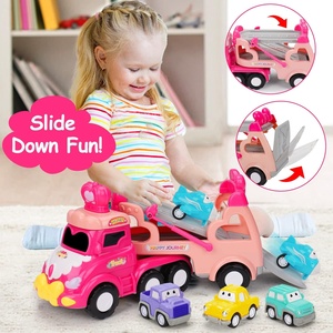 5-en-1 rose <span class=keywords><strong>princesse</strong></span> Transport voiture transporteur camion enfant en bas âge jouets lumières musique dessin animé caractéristiques roue libre jouet voiture pour filles en plastique - Product Image 4