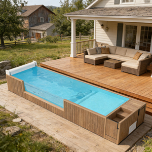 อุปกรณ์สระว่ายน้ำไฟเบอร์กลาสแบบตั้งพื้นพร้อมปั๊มน้ำอัจฉริยะสำหรับสปาอเนกประสงค์กลางแจ้ง คุณภาพสูง แบบตู้คอนเทนเนอร์ - Product Image 1