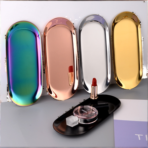 Plateau ovale moderne multifonctionnel en métal brillant, à un seul niveau, pour le rangement des aliments et l'organisation des objets dans le salon - Product Image 2