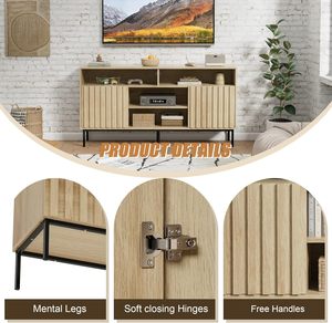 Metà secolo moderno <span class=keywords><strong>TV</strong></span> Stand Cabinet <span class=keywords><strong>in</strong></span> legno naturale centro di intrattenimento scaffali di stoccaggio per <span class=keywords><strong>50</strong></span>/55/60/65 <span class=keywords><strong>pollici</strong></span> TVs per soggiorno - Product Image 5