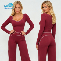 Custom nylon spandex racerback crew neck lange mouw hoge taille plus size zachte ademende snel drogende milieuvriendelijke activewear set