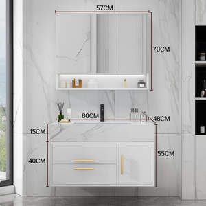 Espejo Inteligente con Lavabo Simple, Mueble de Baño Blanco, Mueble de Baño Flotante Montado en la Pared con Lavabo y Gabinete - Product Image 4