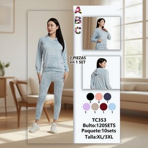 Tc353 Set da Notte per Donna in Maglia, con Cappuccio e Maniche Lunghe, Tinta Unita, Morbido Cotone Elasticizzato e Fibra di Bambù, Casual Autunnale - Product Image 3