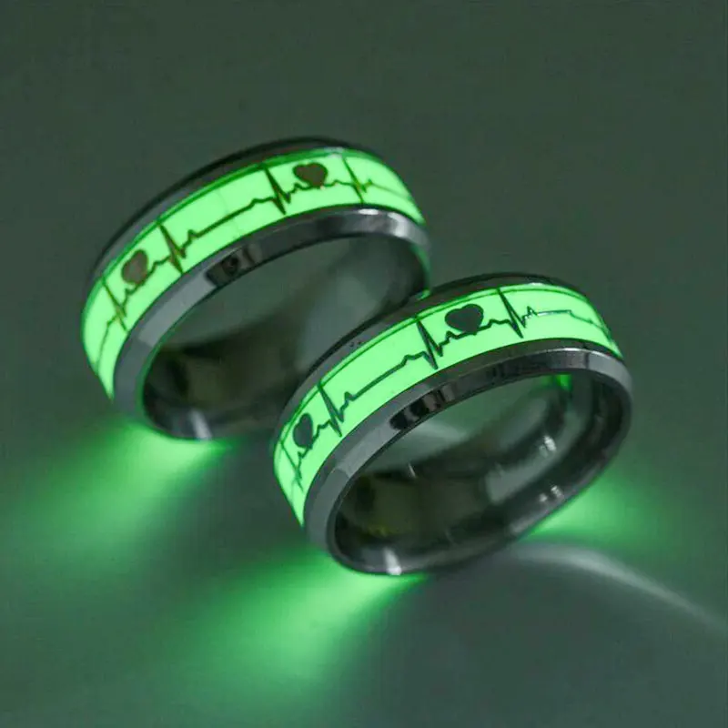 Fashion Stainless Steel Luminous Finger Ring Glowing In Dark Heart Couple Wedding Ring For Women Men Bands Jewelry Gift