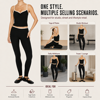 Ensemble de yoga personnalisé avec débardeur froncé, col en V, coussinets intégrés, et leggings taille haute à double ceinture, idéal pour le studio et le Pilates