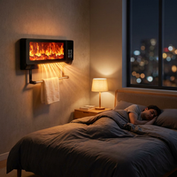 Chauffage mural électrique PTC 2000W avec effet de flamme 3D, porte-serviettes, désinfection, télécommande, construction en plastique, minuterie 12 heures, pour la maison