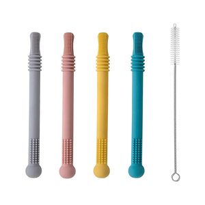 <span class=keywords><strong>Tubes</strong></span> de dentition creux en Silicone pour bébés, jouet pour nourrissons, en Silicone souple, Tube à mâcher, qualité alimentaire, paille de dentition, lot de 4 - Product Image 1
