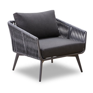 Sofá Seccional Moderno Negro para Jardín, Muebles <span class=keywords><strong>de</strong></span> Patio Exterior, Sofá <span class=keywords><strong>de</strong></span> Dos Plazas con Tejido <span class=keywords><strong>de</strong></span> Cuerda <span class=keywords><strong>de</strong></span> Aluminio, Conjunto <span class=keywords><strong>de</strong></span> Conversación - Product Image 4