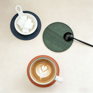 Factory Wholesale Customized Logo Modern round PU Leather Table <b>Coaster</b> Set Handmade European Style Classic <b>Drink</b> Mat Holder - Product Image 4