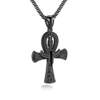 Collar con Colgante Cruz Ankh Egipcia de Acero Inoxidable, Cadena de Caja de Aleación, Amuleto del Antiguo Egipto para Hombres y Mujeres