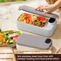 Boîte à lunch chauffante électrique portable en acier inoxydable 304 pour bureau et voiture, avec fonction de chauffage sans fil, pour le transport transfrontalier de repas chauds