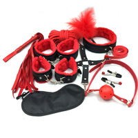 Ensemble de 10 pièces en peluche pour adultes, menottes pour femmes, bandeau pour les yeux, bâillon, corde, fouet, collier, jouets sexuels pour couples