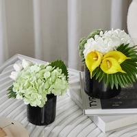 Ensemble de fleurs artificielles réalistes en hydrangea et calla, 200mm*200mm*260mm, avec vase en verre, pour le Nouvel An chinois