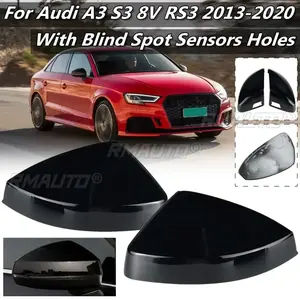 Paire de coques de rétroviseurs latéraux pour Audi A3 S3 8V RS3 2013 2014 2015 2016 2017 2018 2019 2020 Noir brillant carbone - Product Image 1