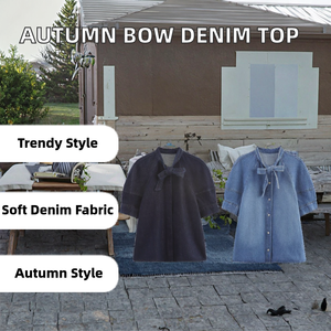 TAOP&ZA 2025 – Nouvelle collection été-automne : T-shirt en jean vintage décontracté, polyvalent, respirant, écologique, coupe classique, avec nœud papillon et manches courtes - Product Image 2