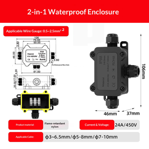 2-in-1 IP68 <b>Waterproof</b> Junction <b>Box</b> 46x37x106mm Two-in-one-out Flame-retardant Nylon Cable Enclosure 24A 450V Terminal <b>box</b> - Product Image 2