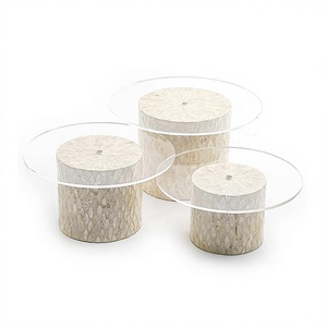 Base para Pastel de Madera y Acrílico con Forma Redonda y Decoración de Madreperla para Cumpleaños y Fiestas - Product Image 1