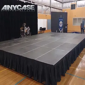 ANYCASE 18mm Plywood Podium School stage Black skirting event mobile stage platform For Rental