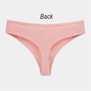Venta al por mayor de Tanga de algodón sin costuras ropa interior de las mujeres señoras acanalado Tanga de cintura baja deportes niñas bikini calzoncillos - Product Image 2