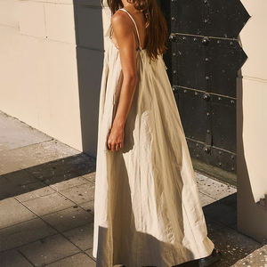 Abito lungo estivo da <span class=keywords><strong>donna</strong></span> Enyami in cotone casual, comodo, ampio, semplice, con spalline e pieghe, ideale per vacanze e uso quotidiano, con bottoni. - Product Image 3