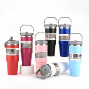 แก้วเก็บความเย็นสุญญากาศขนาด 30 ออนซ์ แบบกำหนดเอง ป้องกันการรั่วซึม พร้อมหลอดดูดแบบพับได้ ทำจากสแตนเลส มีหูจับ TrekTumbler พร้อมหูหิ้ว ขวดน้ำกีฬา หลอดดูดแบบพับได้ - Product Image 1