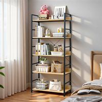 Étagère à livres mobile en bois à 5 niveaux, style industriel, pour librairie, mobilier d'appoint, en promotion