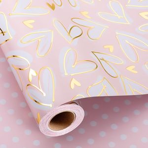 MAYPLUSS Wedding <b>Wrapping</b> <b>Paper</b> 17in x 16.5ft Gold Foil Heart Design For Bridal Shower Gift Wrap - Product Image 1