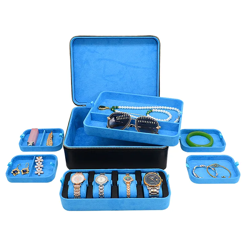 Box Watches Hot Sale Watch And Jewellery Organizer Box Travel Black Leather Jewelry Carrying Case