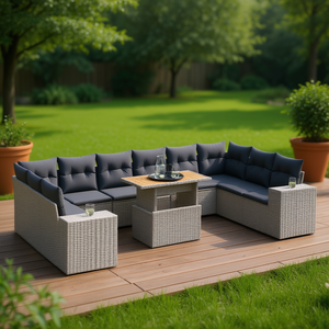 Ensemble de canapés de jardin en rotin gris modulaire, mobilier d'extérieur, 10 places, design contemporain - Product Image 2