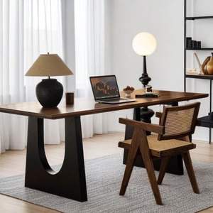 Escritorio de Madera Maciza de Nogal, Diseño Rectangular, Juego de Mesa y Sillas para Oficina, Trabajo y Reuniones - Product Image 1