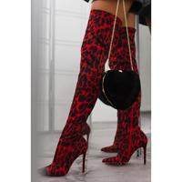 Prix de vente en gros Bottes pour femmes Bottes cuissardes en léopard Cuir suédé Bout pointu Chaussures pour femmes à talons élégantes et à la mode