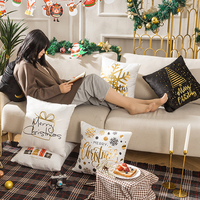 Housse de coussin décorative de Noël en velours pelucheux avec estampage doré, super douce, pour canapé, fauteuil, terrasse
