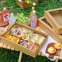 Boîte d'emballage en papier kraft avec fenêtre transparente, boîte à gâteau transparente pour la pâtisserie, les desserts, les biscuits, les gâteaux aux fruits