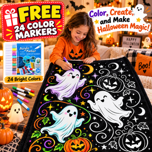 Custom Halloween DIY Coloring Throw <b>Blanket</b> Rectangular Plush Pumpkin Ghost Pattern Home Decor Autumn Seasonal Kids Activity - Product Image 2
