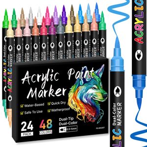 Permanent Water Based Ink 12 24 30 36 40 48 60 80 120 168 Dual Tip Acrylic Art <b>Paint</b> Marker Pens - Product Image 1