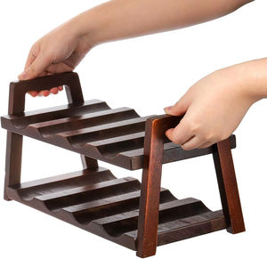 Logotipo personalizado OEM 8 botellas de madera de acacia Encimera 2 niveles independiente Premium Almacenamiento de vino Estante de exhibición Estante de vino para el hogar - Product Image 5