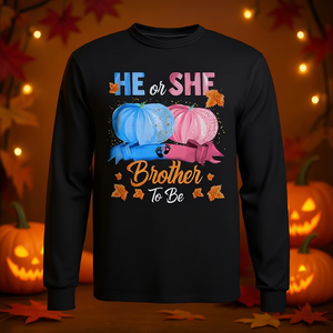 Camiseta de manga larga con diseño de calabaza de Halloween para revelar el género, si es niño o niña, hermano por nacer - Product Image 3
