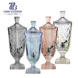 Dispensador de bebidas em relevo, estilo martelo, suco, bebidas, prata, torneira, vidro transparente, decorativo, com suporte e tampa de vidro