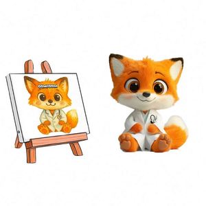 Peluche Personalizado de Doctor Fox con Diseño de Estetoscopio - Bata Blanca, Pelaje Naranja, OEM ODM, Animal de Peluche, Regalo con Temática Médica - Product Image 1