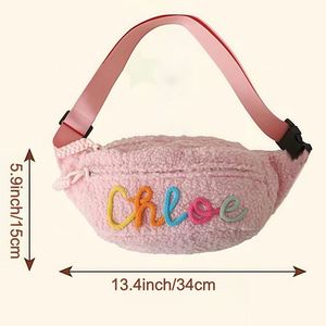 Custom Name Waist <b>Bag</b>, Hand Embroidered <b>Fluffy</b> Casual Crossbody <b>Bag</b>, Gift for Girls, Women Makeup Pouch, Travel Shoulder Case - Product Image 5