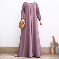 Abayas Luxueuses du Moyen-Orient pour Femmes Musulmanes, Couleur Pure, Abaya Noire à Manches Longues