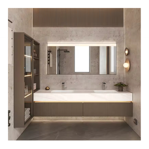 Personalizzato moderno Pvc in legno di lusso in fibra di vetro Led montaggio a parete mobile mobile bagno vanità <span class=keywords><strong>con</strong></span> <span class=keywords><strong>specchio</strong></span> - Product Image 1