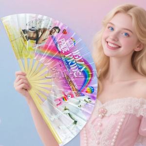 Gran oferta, abanico de mano de bambú de tela de seda personalizado para boda, recuerdo de fiesta de Boda nupcial, abanico de mano de bambú con logotipo personalizado - Product Image 2