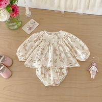 Ensemble haut à manches longues et short bouffant pour bébé fille, imprimé floral mignon, tenue pour enfants de style coréen, automne